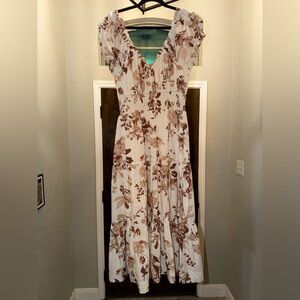 Abercrombie & Fitch Cap Sleeve Smocked Waist
Midi Dress Brown Pattern